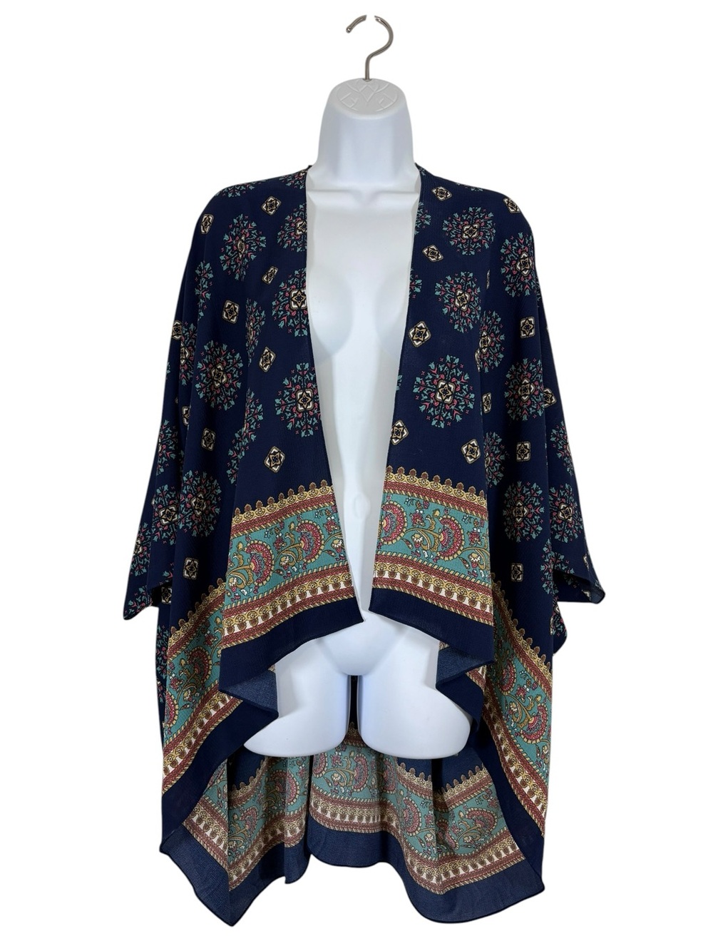 Boho Navy Paisley Kimono Cardigan Duster One Size Festival Cover Up